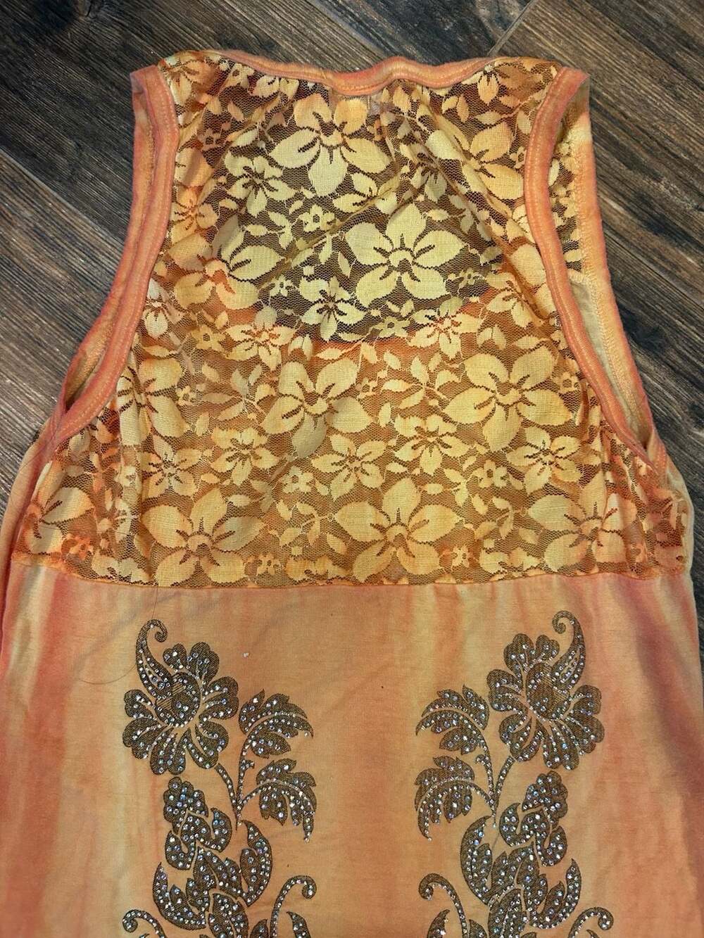 Y2K Vocal Rhinestone Embellished Lace Back Cross Graphic Tank Top - Picture 8 of 8